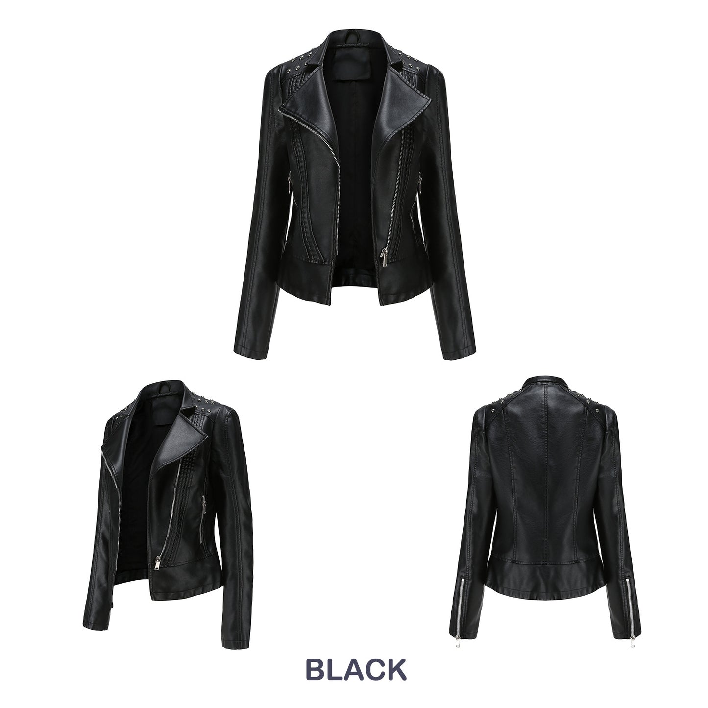 Chic Beaded Leather Motorcycle Jacket