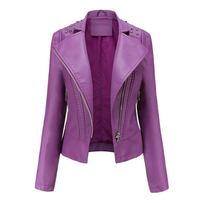 Chic Beaded Leather Motorcycle Jacket