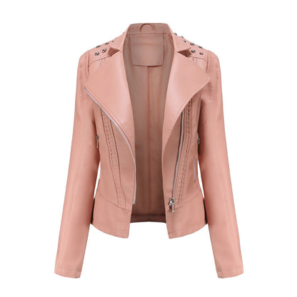 Chic Beaded Leather Motorcycle Jacket