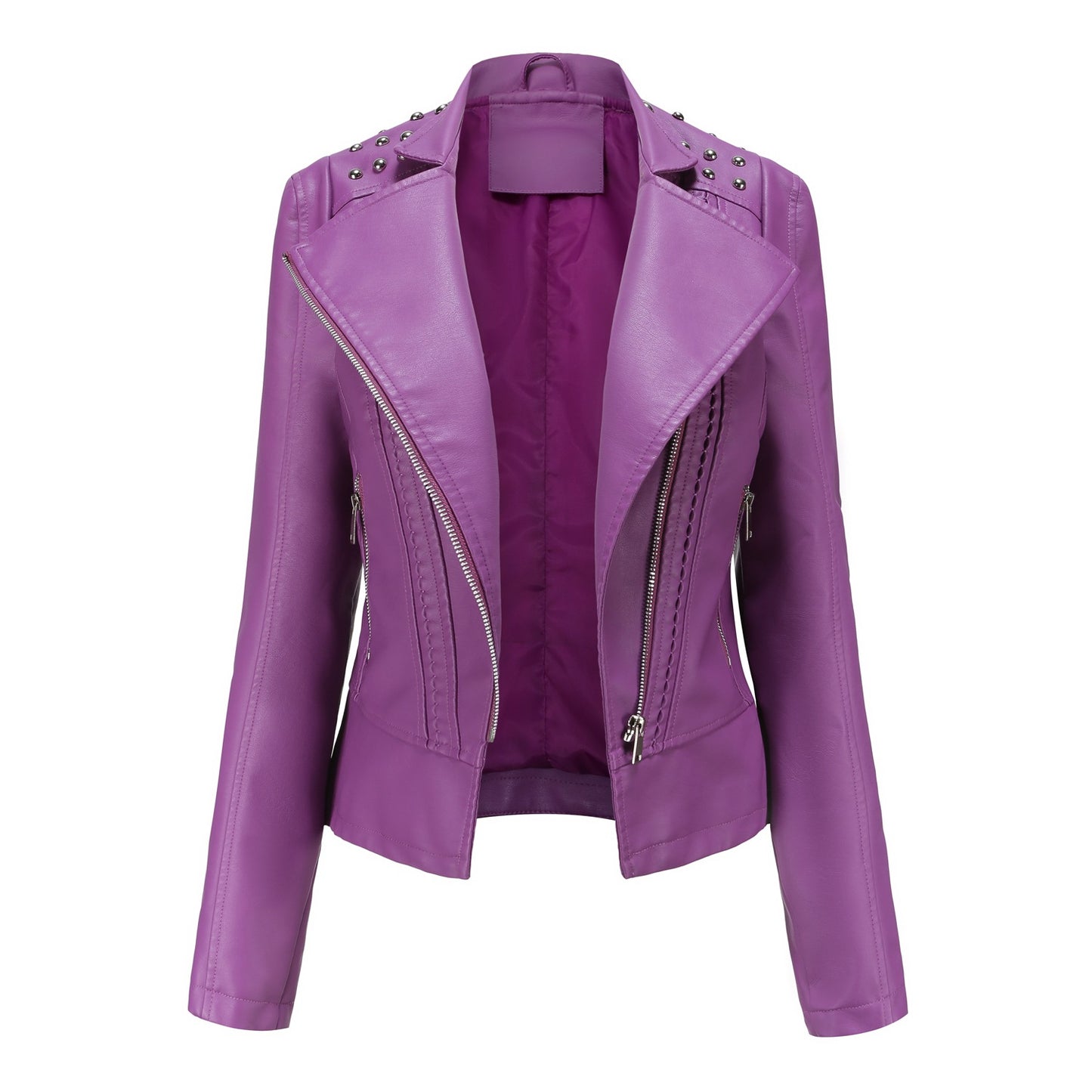 Chic Beaded Leather Motorcycle Jacket