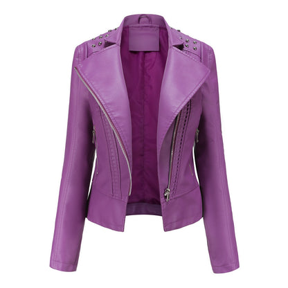 Chic Beaded Leather Motorcycle Jacket