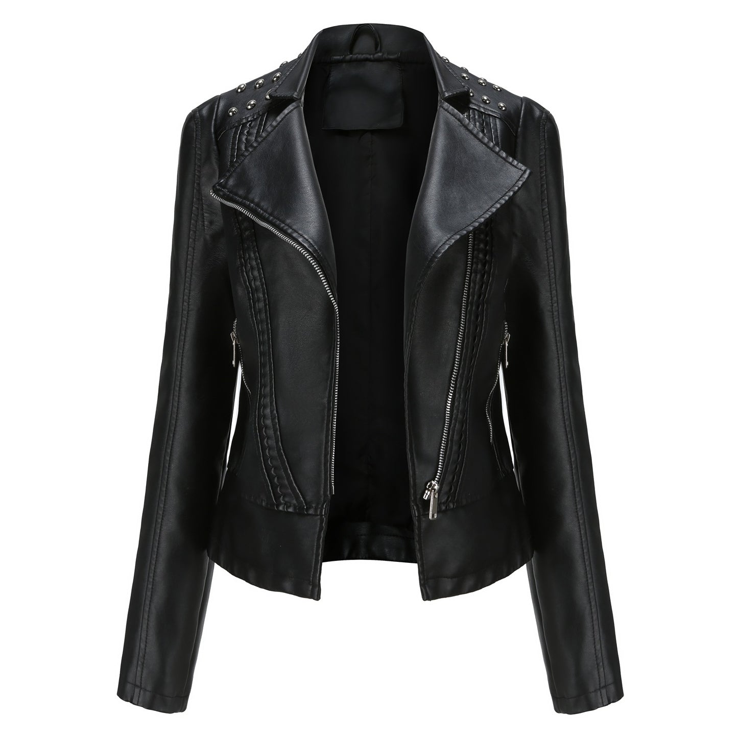 Chic Beaded Leather Motorcycle Jacket