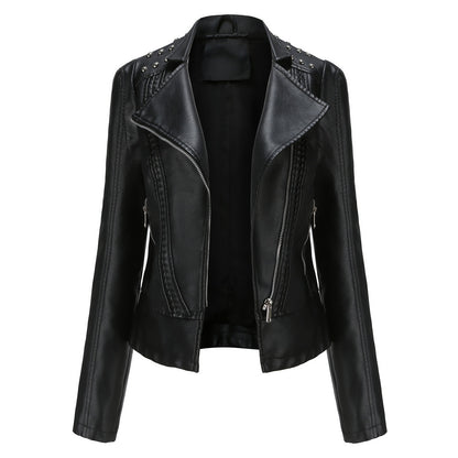 Chic Beaded Leather Motorcycle Jacket