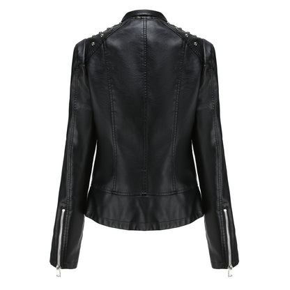 Chic Beaded Leather Motorcycle Jacket