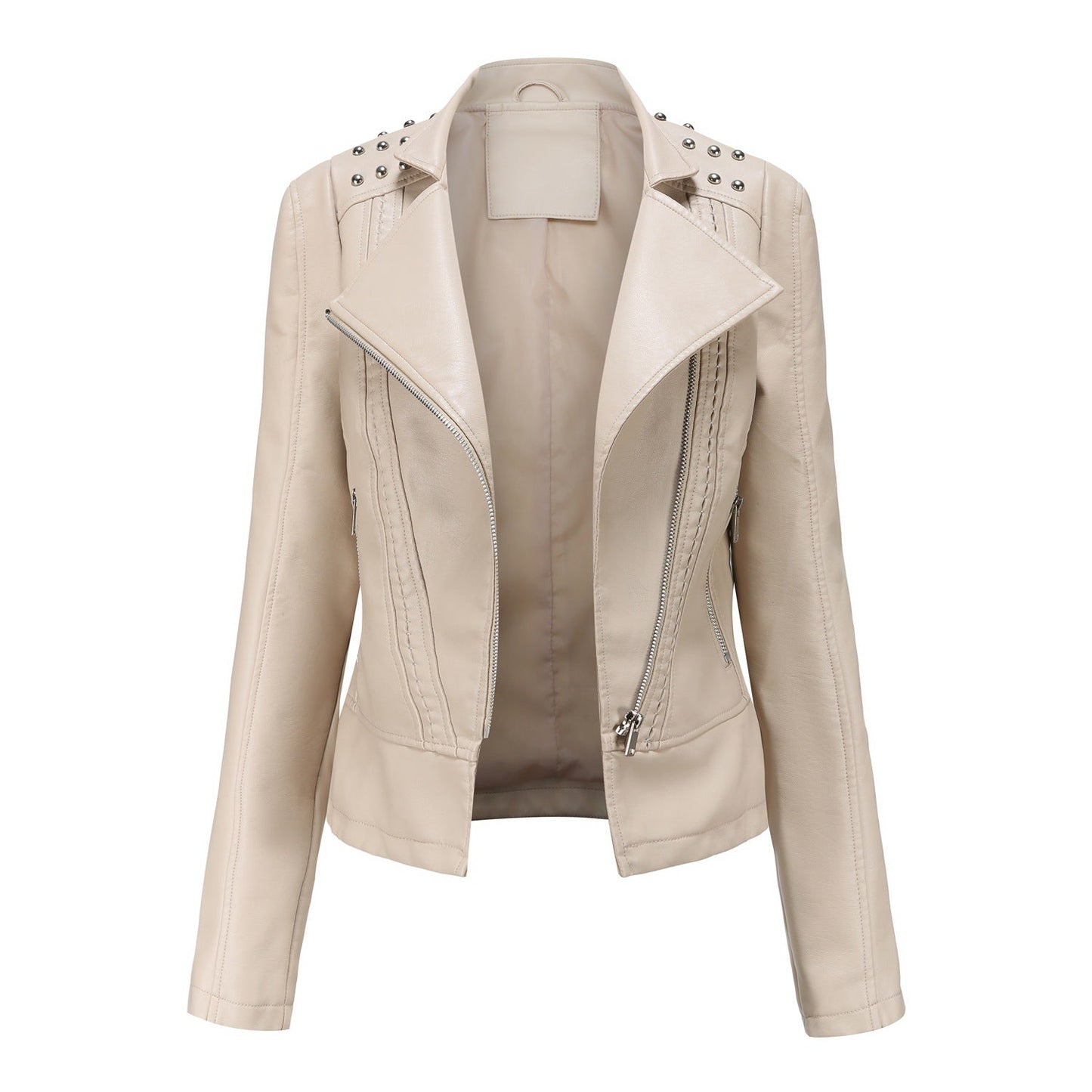 Chic Beaded Leather Motorcycle Jacket