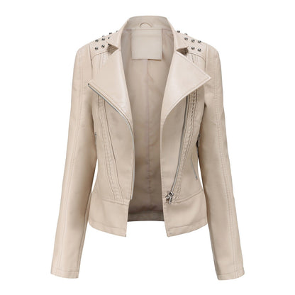 Chic Beaded Leather Motorcycle Jacket