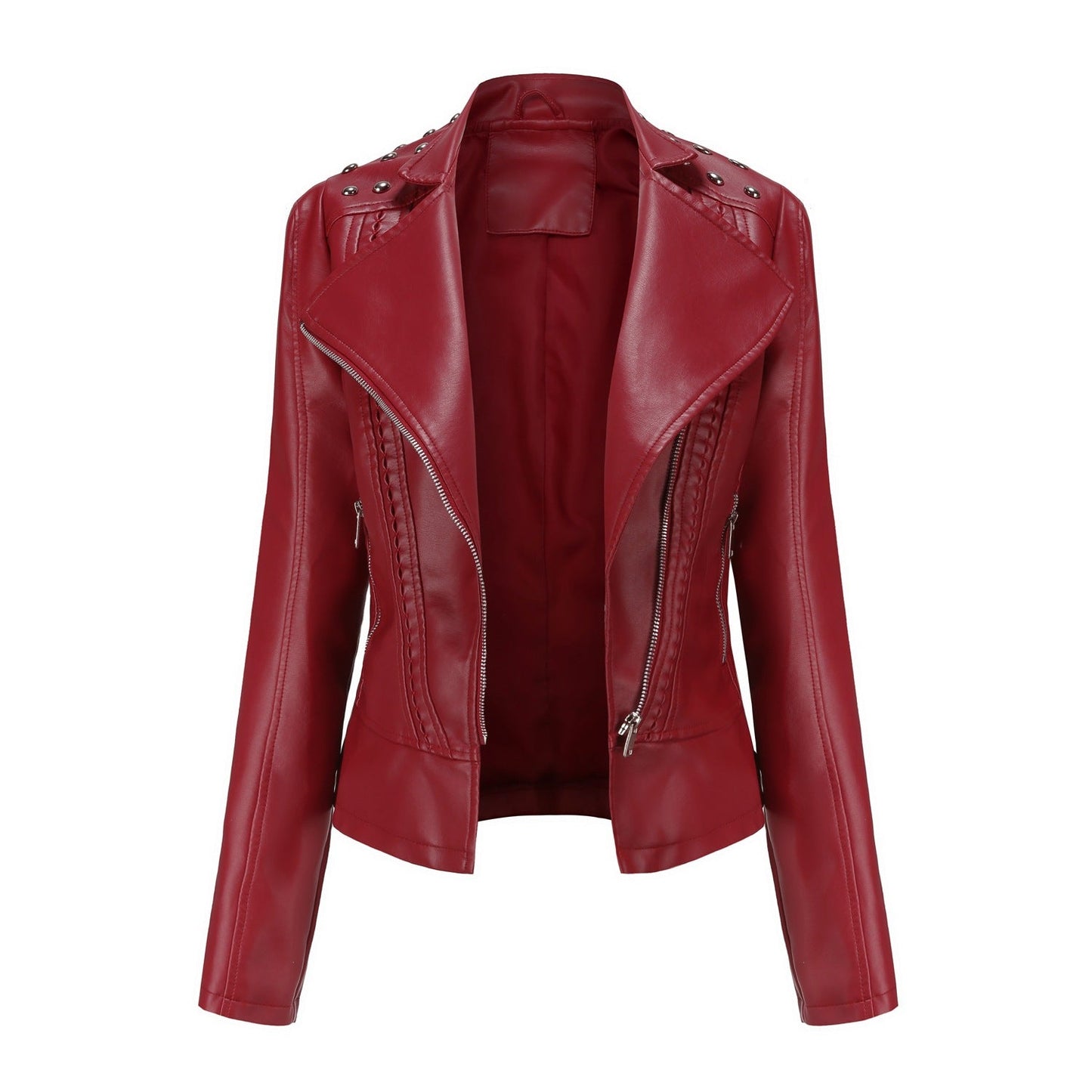 Chic Beaded Leather Motorcycle Jacket