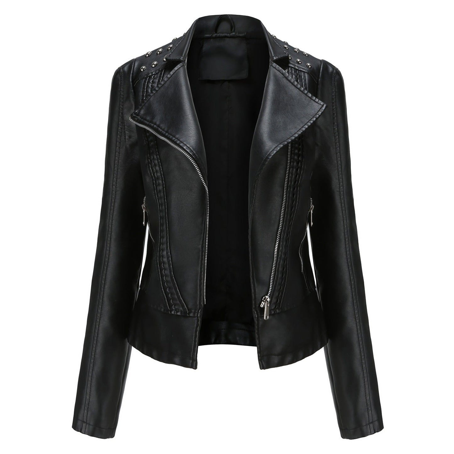 Chic Beaded Leather Motorcycle Jacket