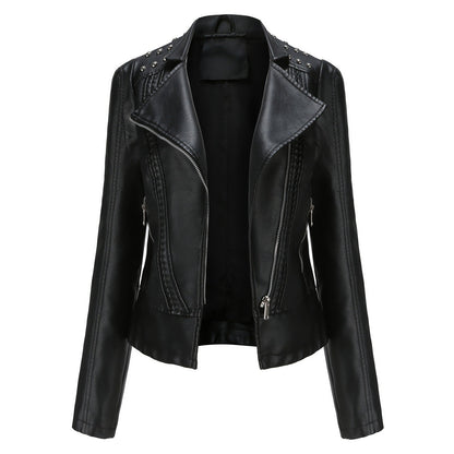 Chic Beaded Leather Motorcycle Jacket